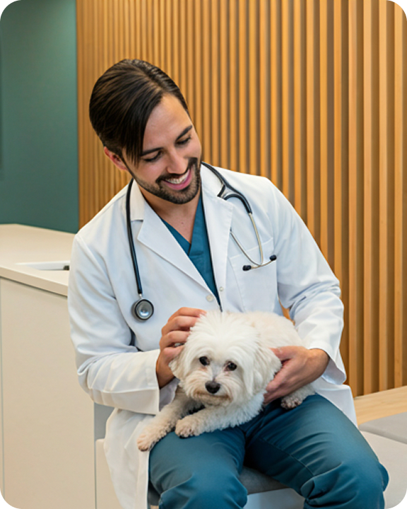 Veterinarian caring for a dog